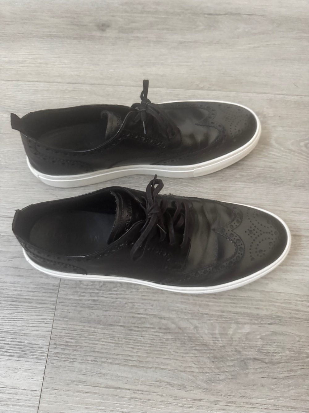 Cole Haan Men's Black Leather Wingtip Sneakers with White Sole size 12m - Picture 2 of 5